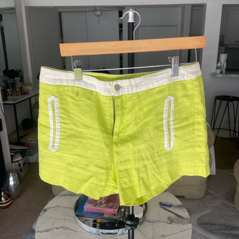 Neon Lime Green & Cream Colorblock Woven Shorts | Zip Front | Statement Summer